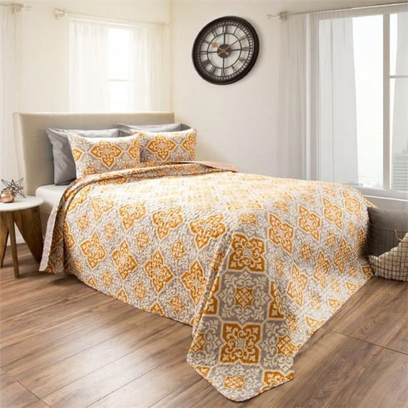 Lavish Home 66-10065-T Reversible Microfiber Vivian Embossed Quilt Bedding Set with Shams, Grey - Twin - 2 Piece