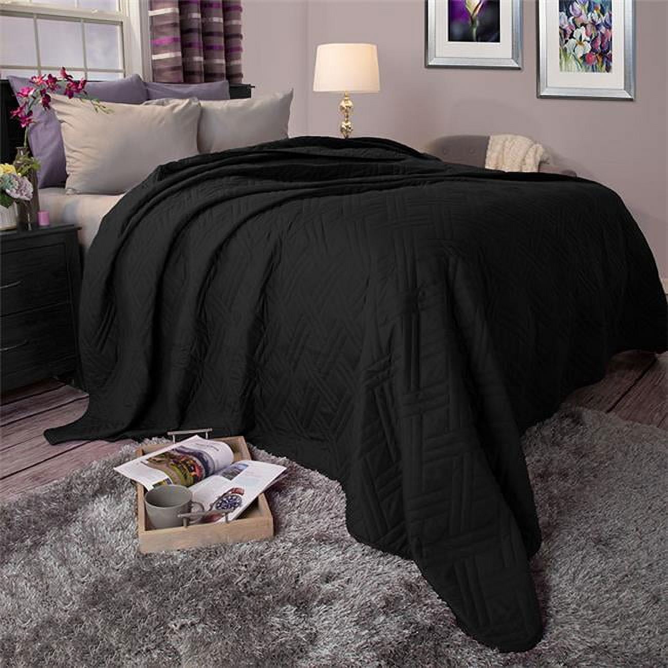 Lavish Home 66-40-FQ-BL Full & Queen Solid Color Bed Quilt , Black