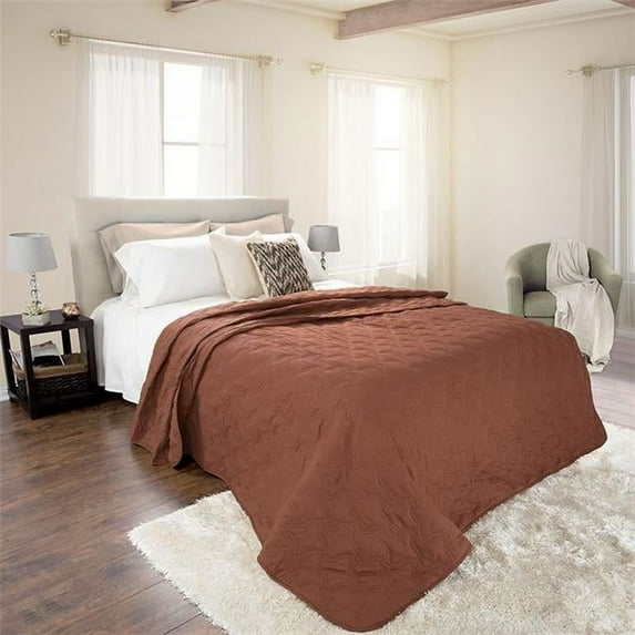 Lavish Home 66-42-T-C Twin Size Lightweight Solid Color Quilt, Chocolate