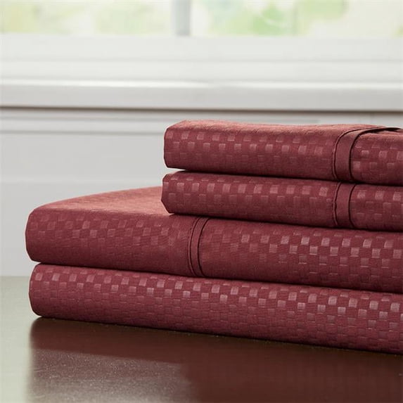Lavish Home 66-90-K-BUR Hypoallergenic Bed Linens with Deep Pocket Fitted Sheet & Embossed Design Brushed Microfiber Sheets Set, Burgundy - 4 Piece