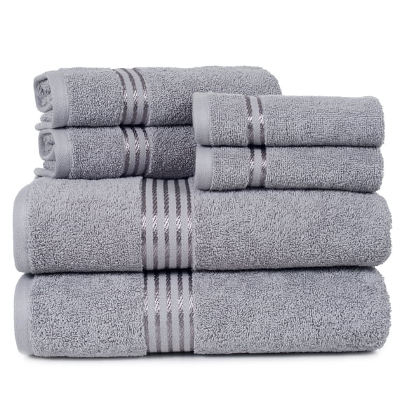 Lavish Home 67-0016-S Cotton 100 Percent Hotel Towel Set, Silver - 6 Piece