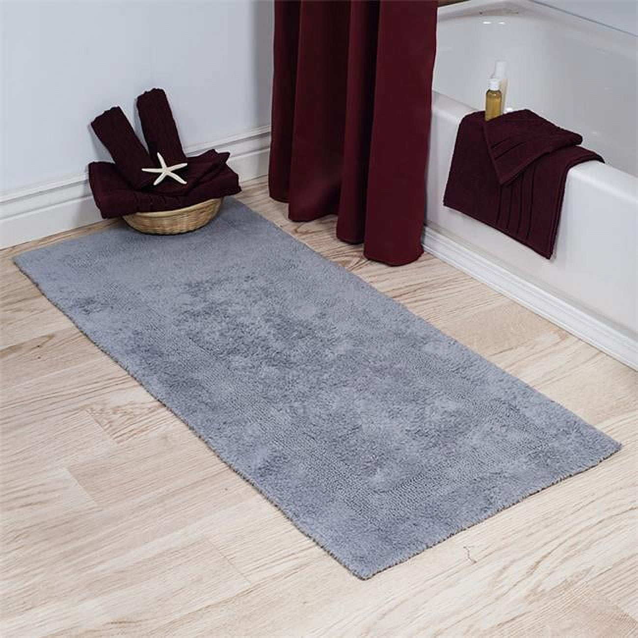 Lavish Home 67-0019-S 24 x 60 in. Plus 100 Percent Cotton Bathroom Runner, Silver