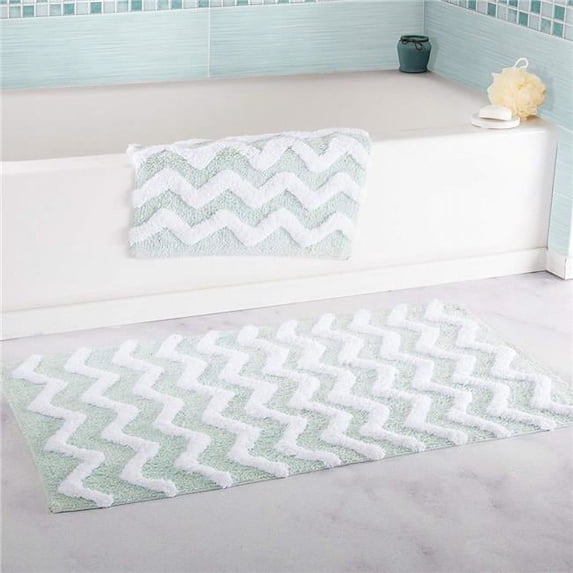 Lavish Home 67-0025-SF 100 Percent Cotton 2 Piece Chevron Bathroom Mat Set - Seafoam