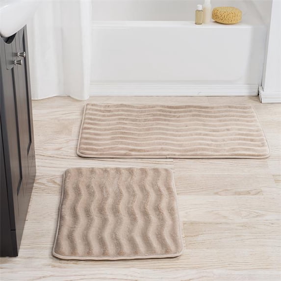 Lavish Home 67-10-T 2 Piece Memory Foam Bath Mat Set - Taupe