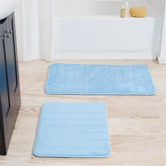 Lavish Home 67-16-B 2 Piece Memory Foam Striped Bath Mat Set - Blue