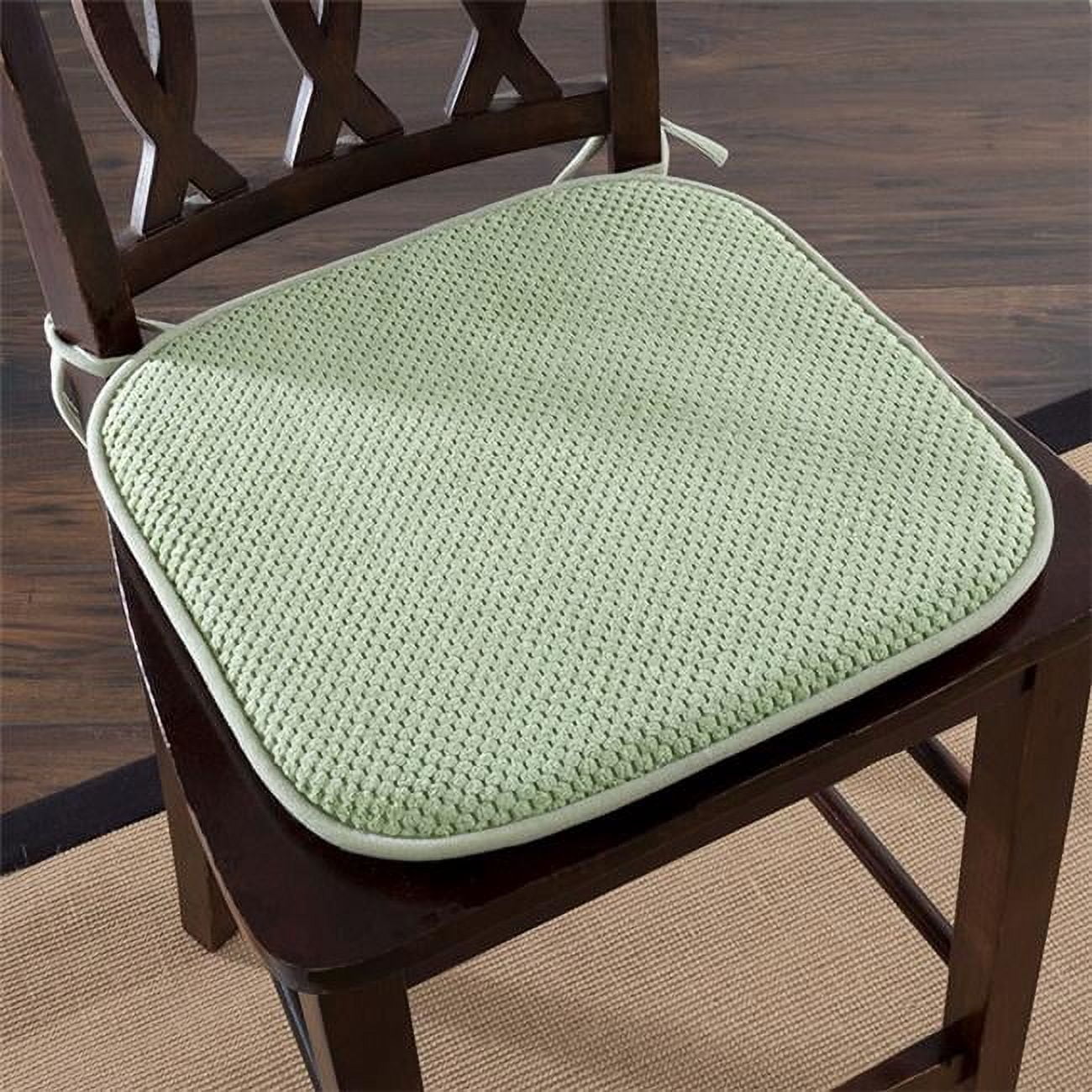 Green Memory Foam Chair Cushion with Ties and Nonslip Backing