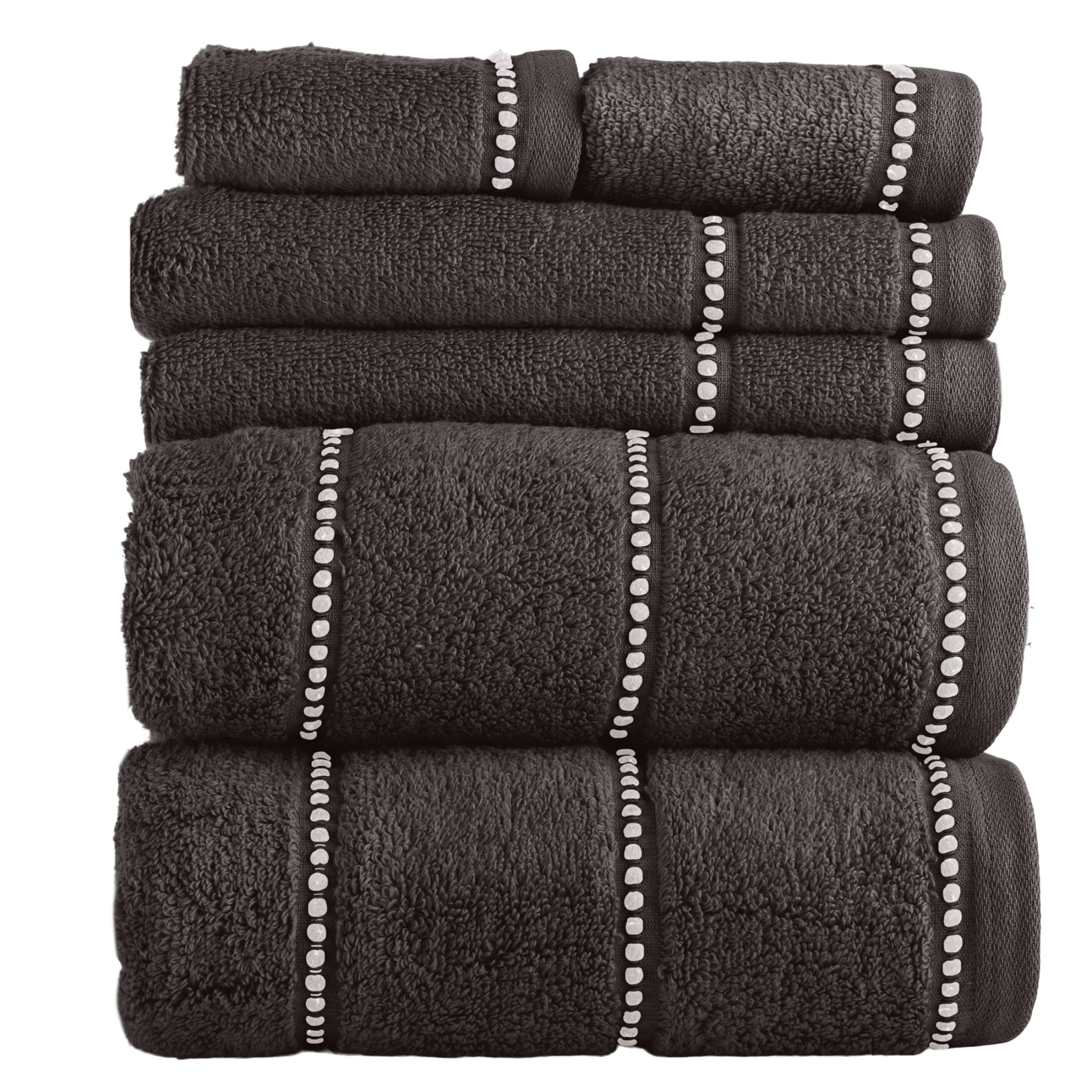 Lavish Home 6-Piece Quick Dry Bath Towels Set - 100% Cotton Towel Set for Bath, Gym, and Spa (Charcoal)