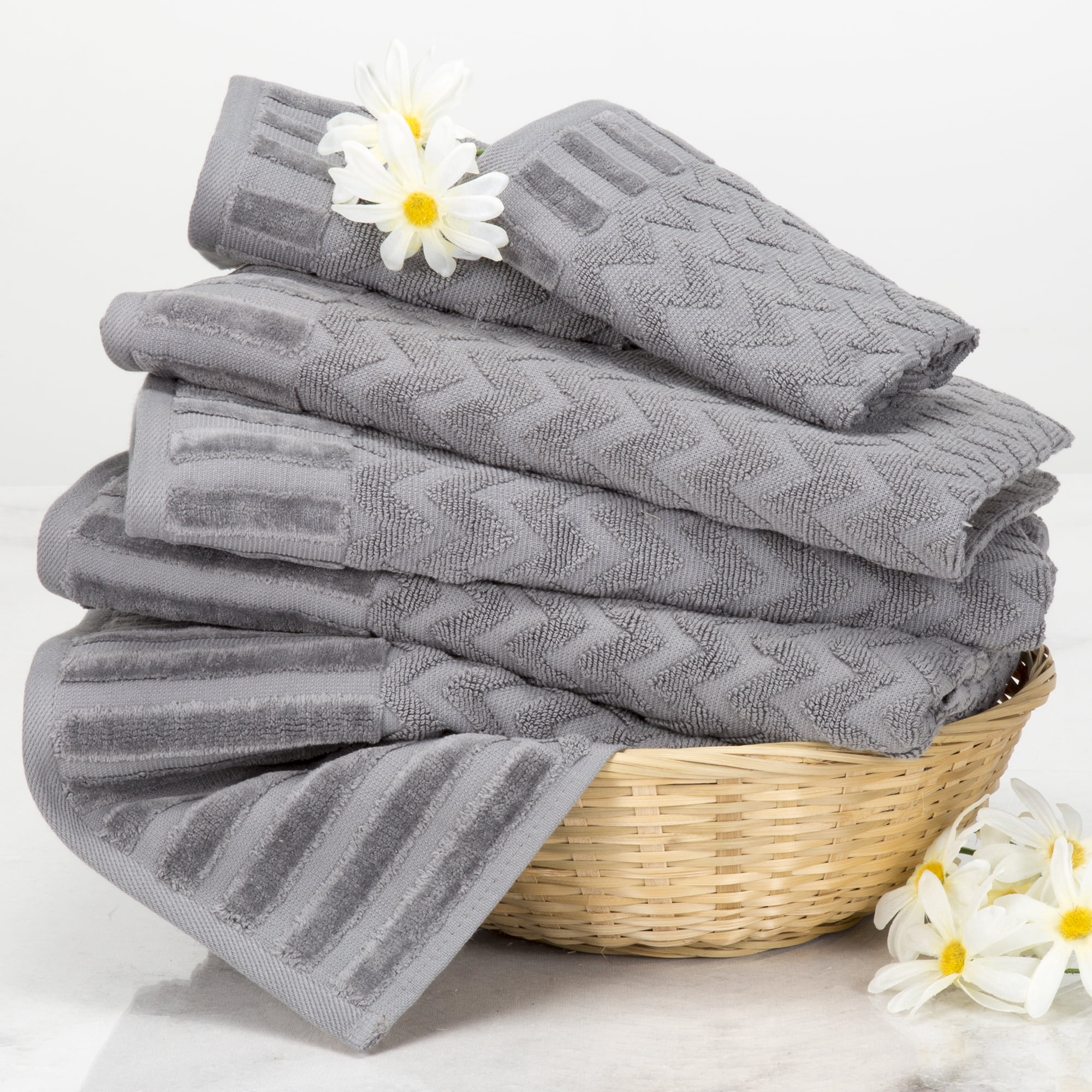 6-Piece Cotton Deluxe Plush Bath Towel Set ' Chevron Pattern Plush Sculpted Spa Luxury De