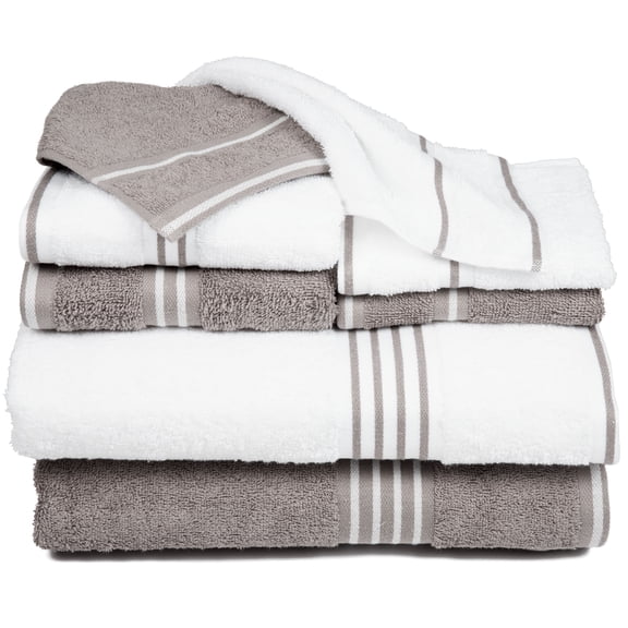 Lavish Home 8-Piece 100% Cotton Complete Bath Towels Set, White and Silver