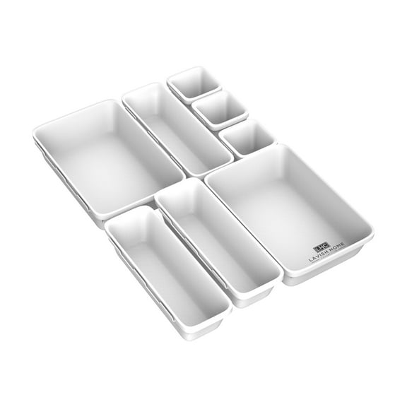Lavish Home 8-Piece Drawer Organizer - Plastic Compartment Trays (White)