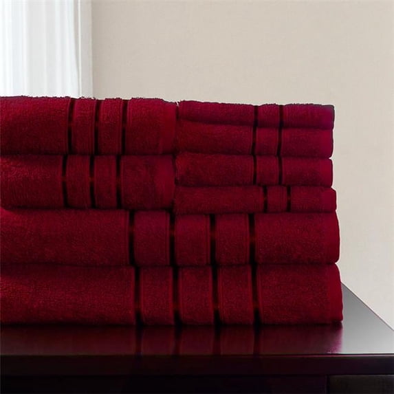 Lavish Home 67-0013-BU 12 x 11.75 in. 100 Percent Cotton Plush Bath Towel Set, Burgundy - 8 Piece