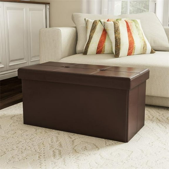 Lavish Home Faux Leather Folding Storage Ottoman with Removable Bin (Brown)