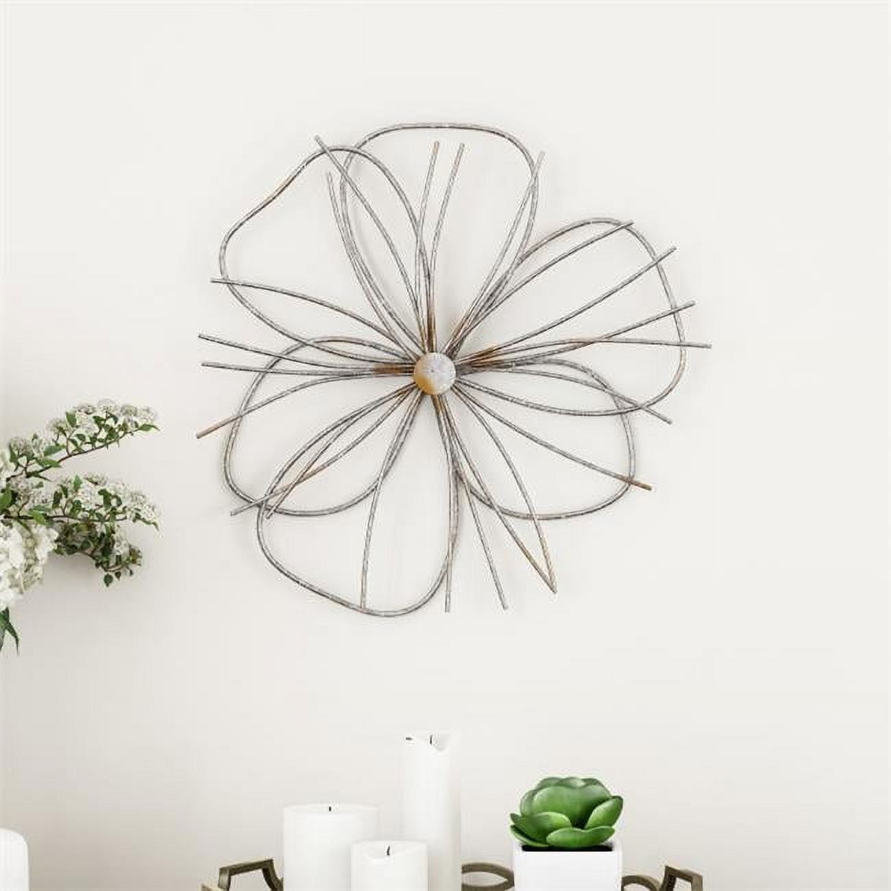 Contemporary Silver & Gold Wire Flower Wall Sculpture