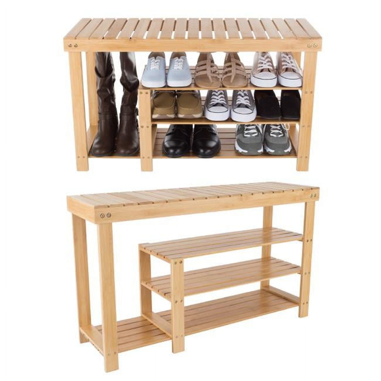 Eco-Friendly Bamboo 3-Tier Shoe Rack and Bench with Boot Storage