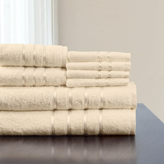 Lavish Home 8PC 650GSM 100% Cotton Towel Set for Bath, Gym, or Spa (Beige)