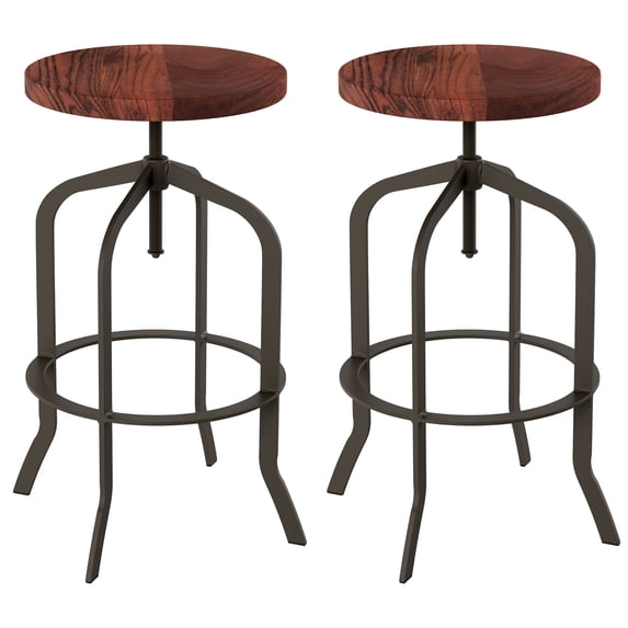 Lavish Home Adjustable Backless Swivel Bar Stool with Angled Iron Tube Frame, Dark Walnut, Set of 2