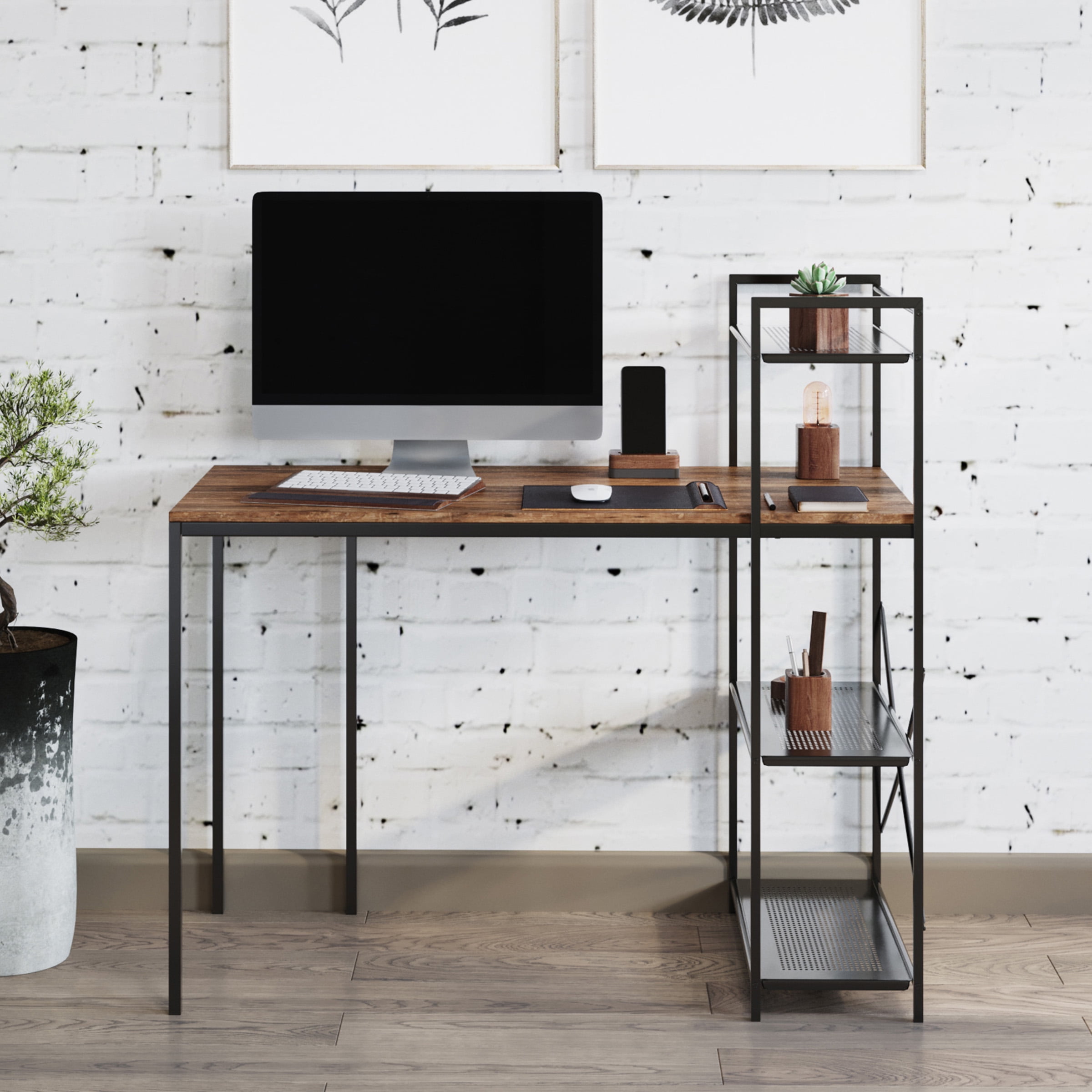 Lifefair L-Shaped Computer Desk Corner Home Office Desks Work Table with Multiple Shelves Drawer Dark Gray