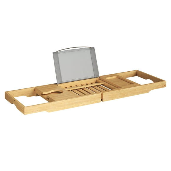 Lavish Home Bamboo Bathtub Tray with Cup Holder and Phone or Tablet Rest