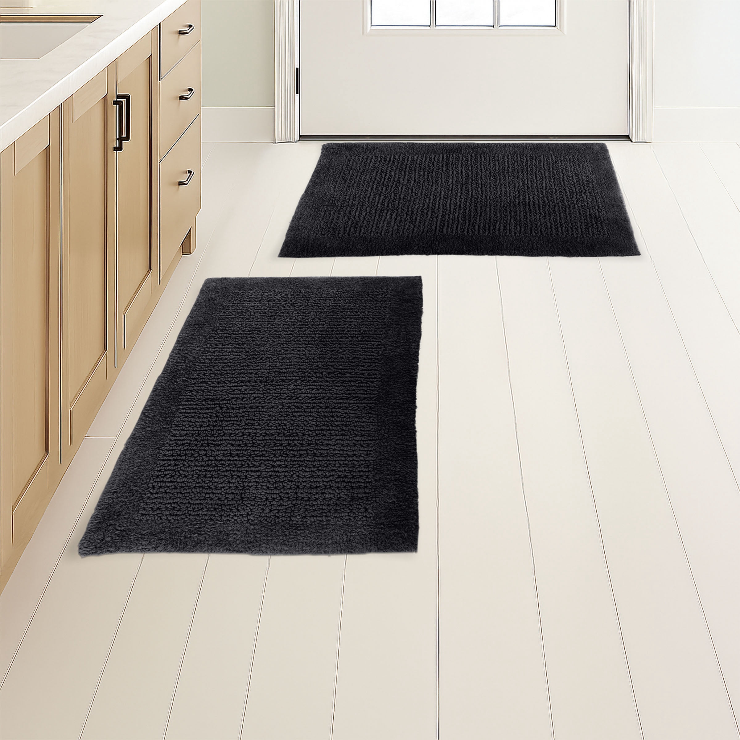 Lavish Home Bathroom Rugs - 2-Piece 2500GSM Cotton Bath Mat Set (Black)