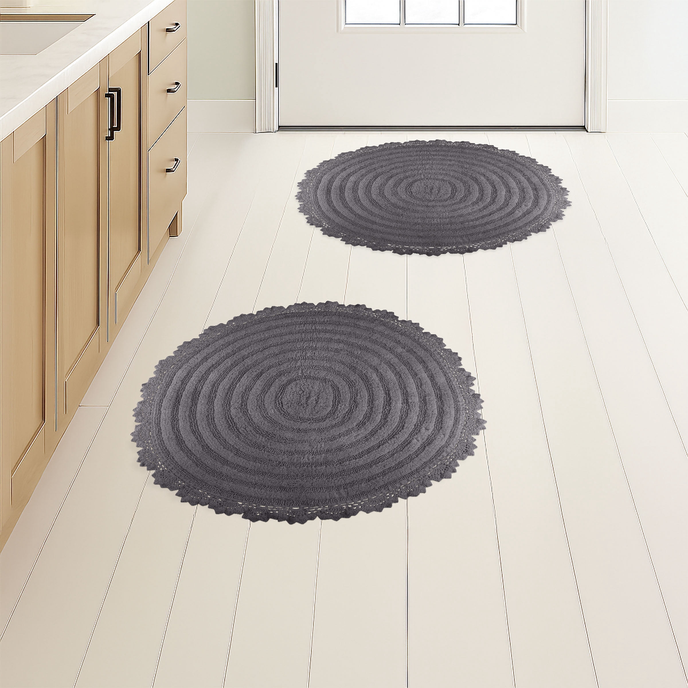 Lavish Home Bathroom Rugs - 2-Piece Woven Cotton Bath Mat Set (Charcoal)