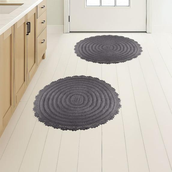 Lavish Home Bathroom Rugs - 2-Piece Woven Cotton Bath Mat Set (Charcoal)
