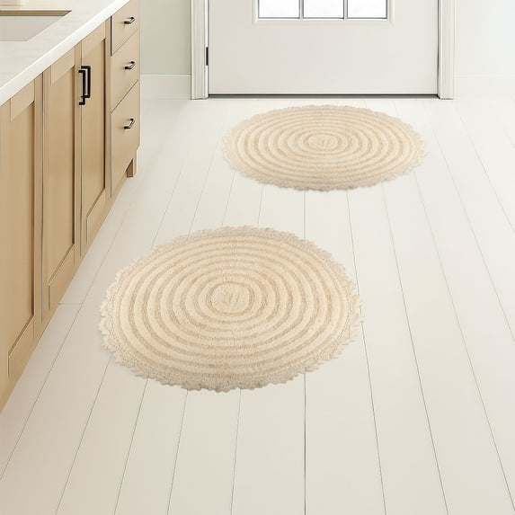 Lavish Home Bathroom Rugs - 2-Piece Woven Cotton Bath Mat Set (Ivory)