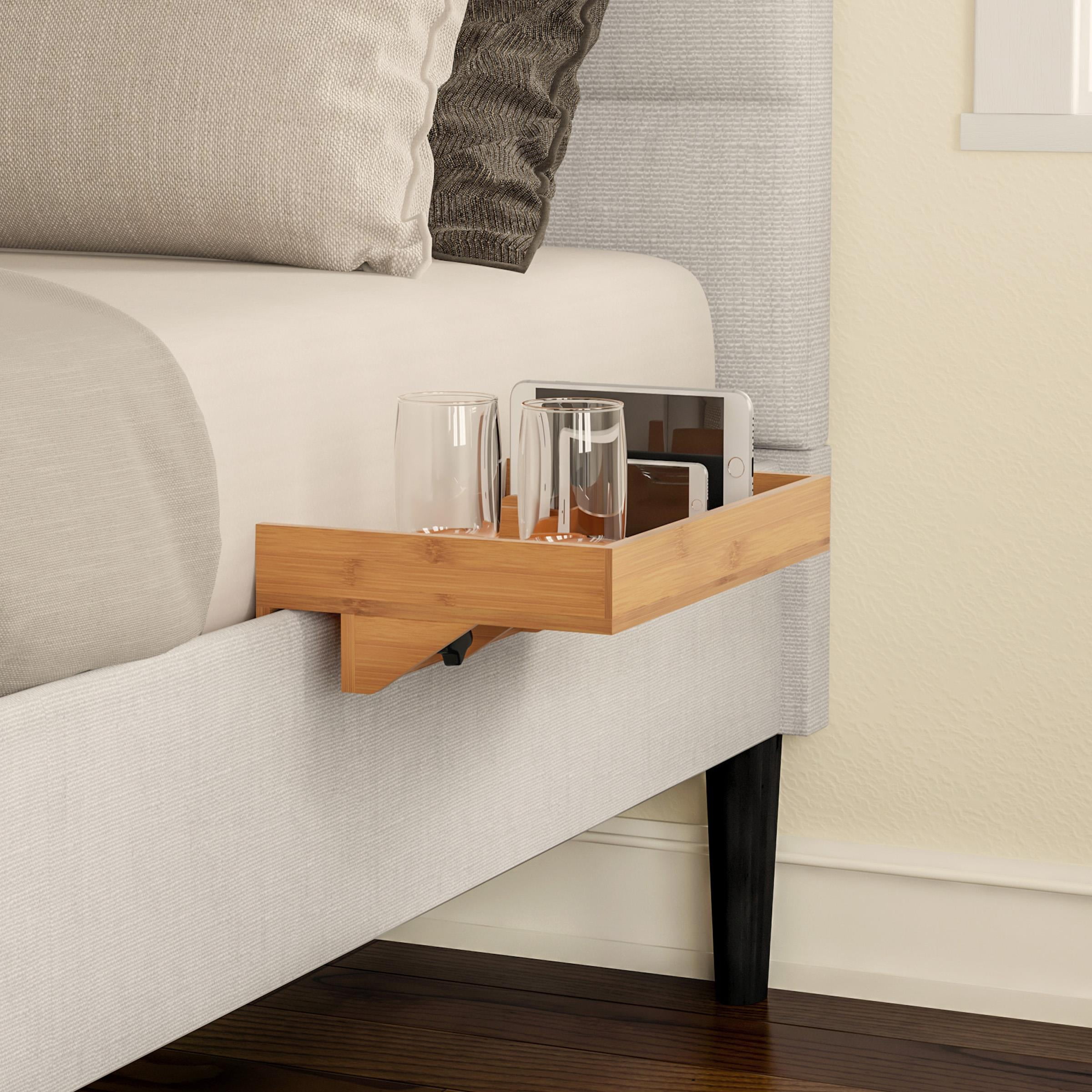 Lavish Home Bedside Shelf Eco friendly Bamboo Modern Clamp on Floating Nightstand and Bedroom Accessories Tray