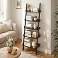 thumbnail image 1 of Lavish Home Bookshelf 5-Tier Ladder Shelf with Leaning Look, Bookcase for Home Decor and Office Storage, Gray, 1 of 7