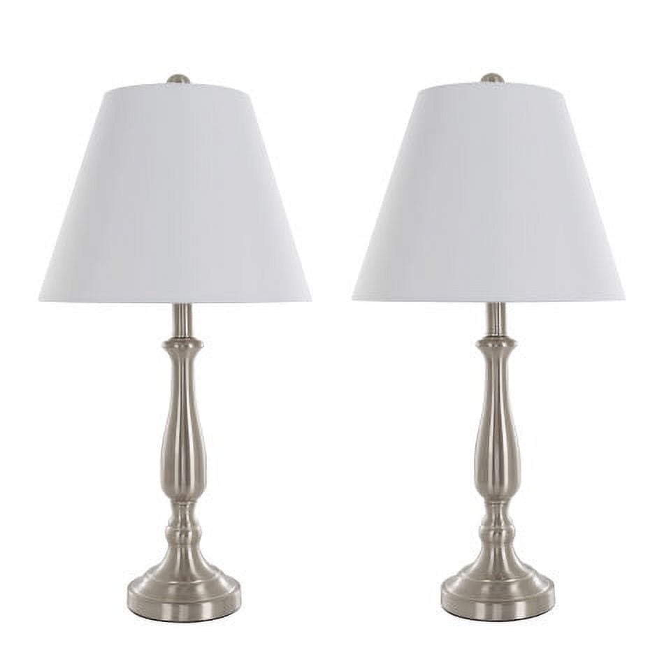 Set of 2 Brushed Steel Table Lamps with White Shades