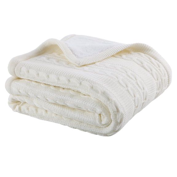 Lavish Home Cable Knit Throw Blanket for Couch or Bed - 50x60-Inch Soft and Cozy Blanket, Ivory