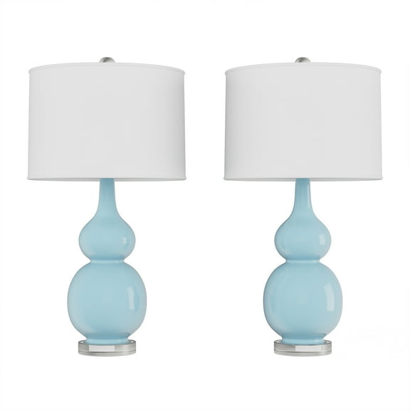 Lavish Home Ceramic Bedside Lamps (Set of 2) - Table Lamps for Bedroom or Living Room (Blue)