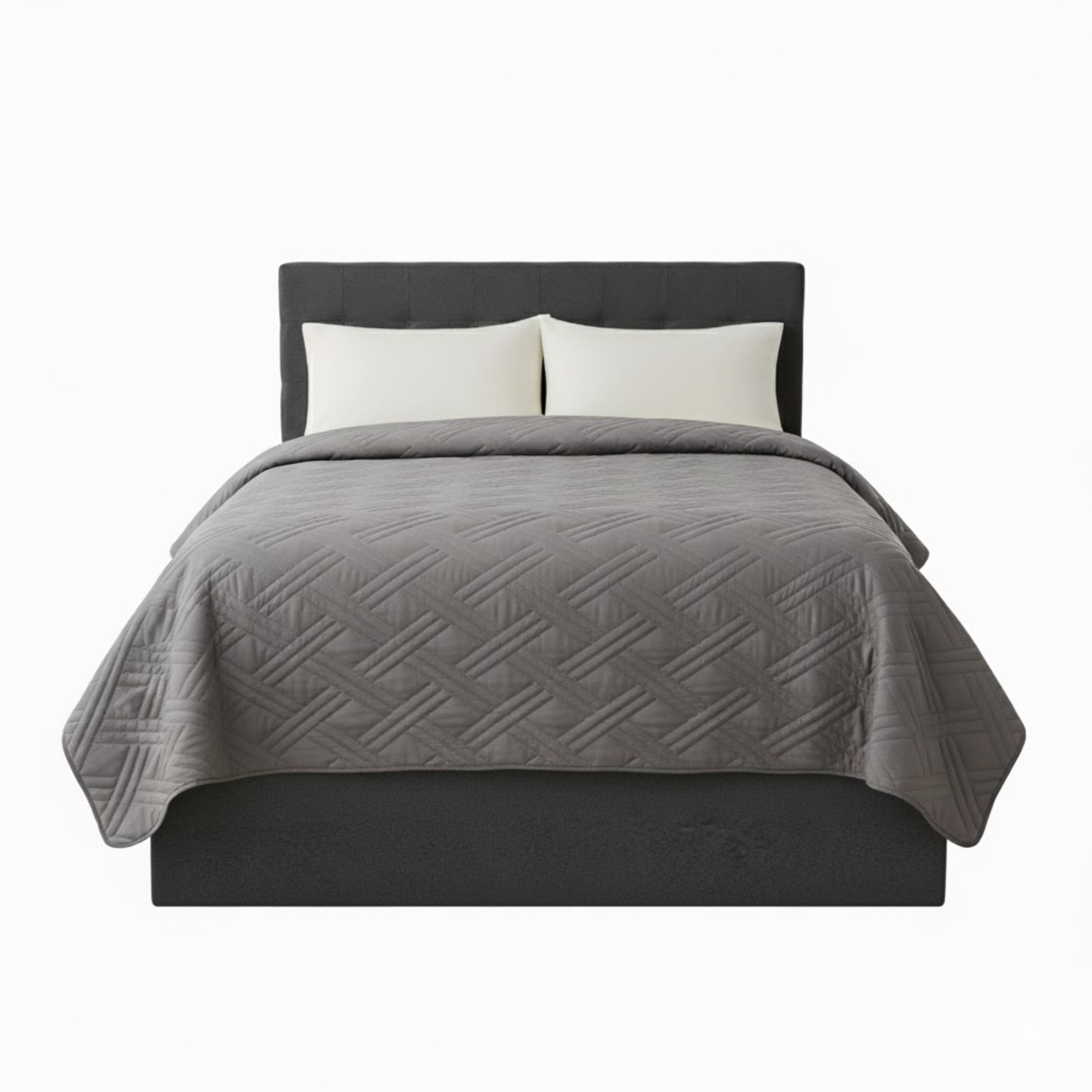 Lavish Home Modern Quilted Bedspread Coverlet with Basket-Weave Design Polyester Twin Size Quilt Bedspread (Gray)
