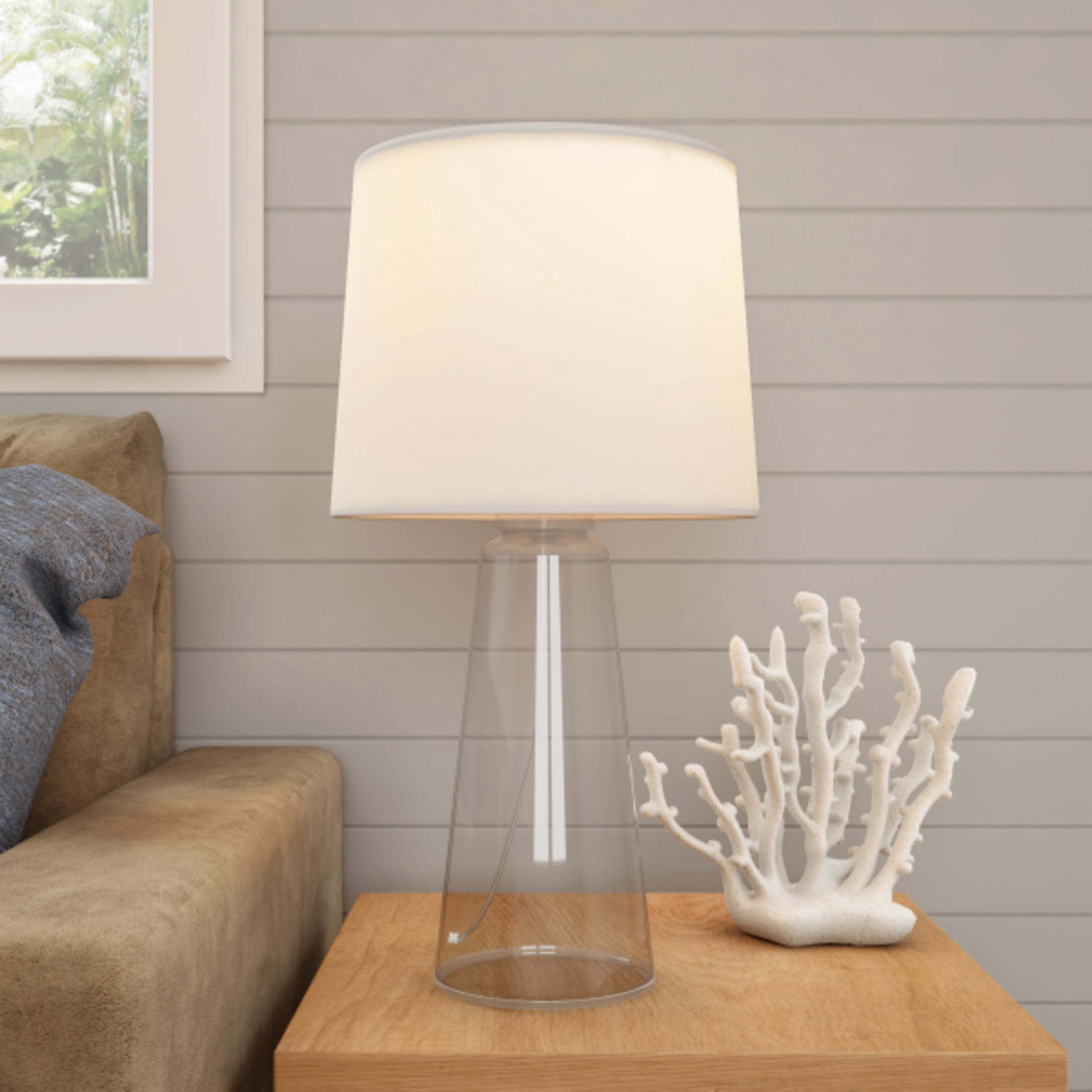 Open Base Lamp Lavish Home Clear Glass Table Lamp with Open Base, LED Bulb, and Shade ...