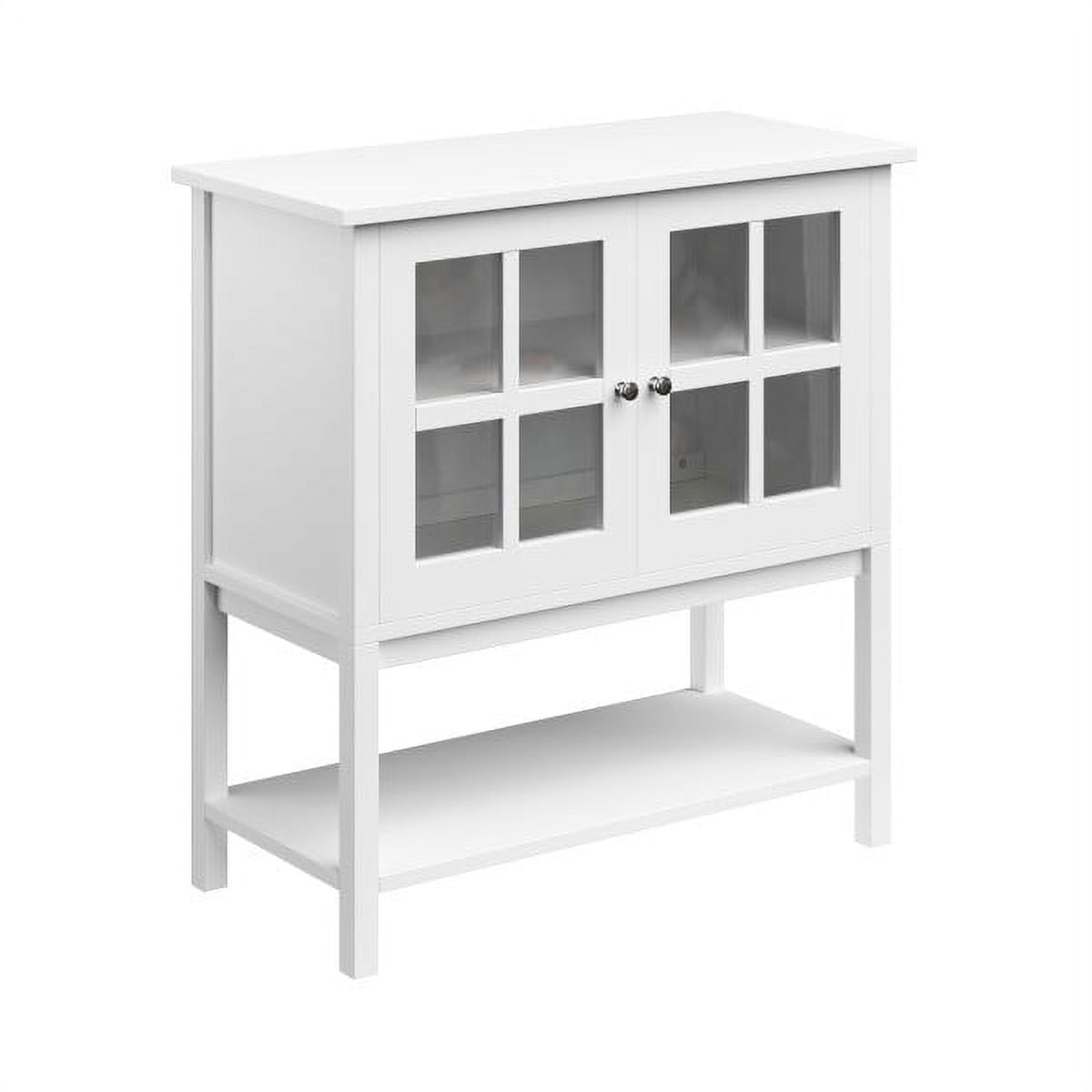Lavish Home Console Table with Open Shelf, Sideboard with Glass Storage Cabinet (White)