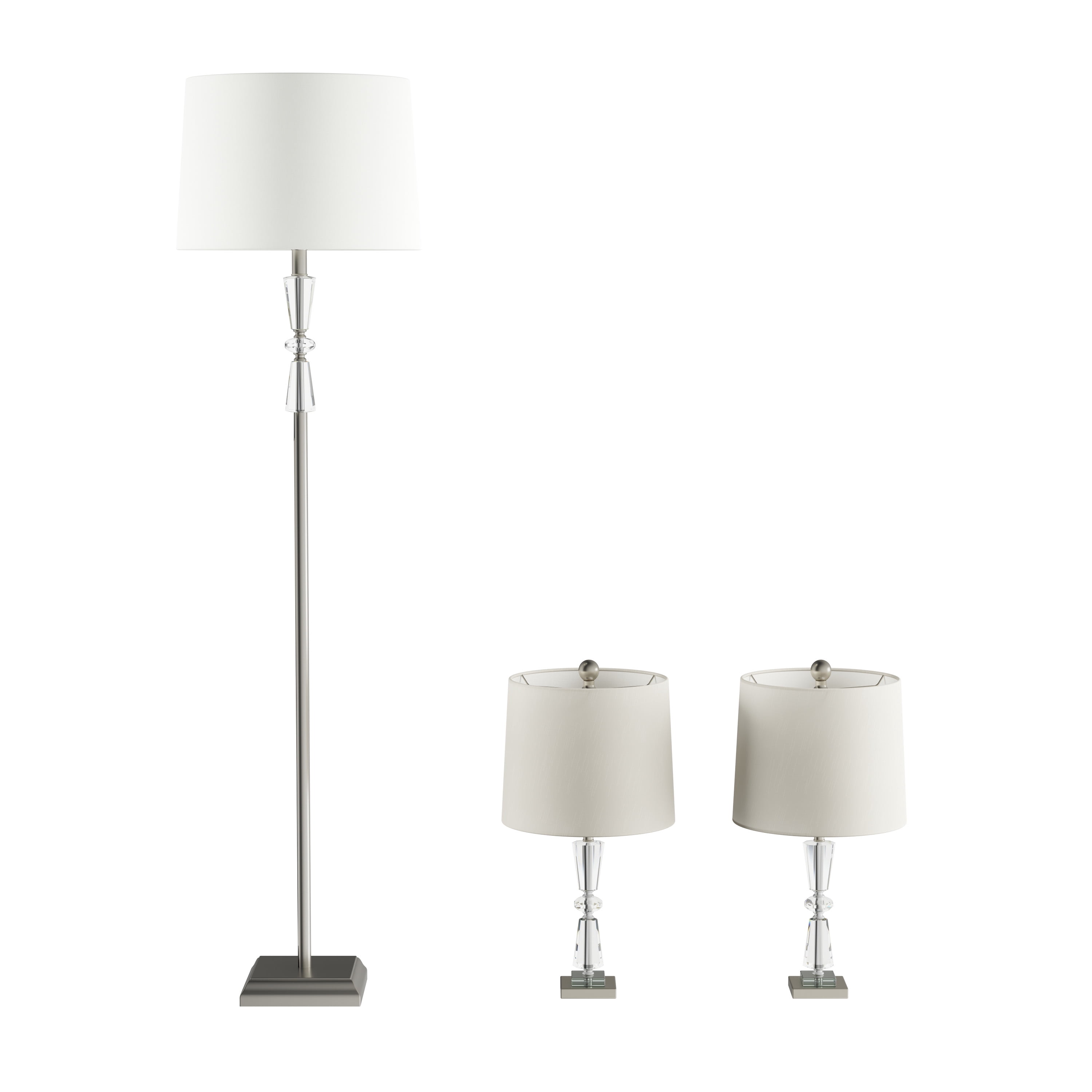 Lavish Home Crystal Double Tiered Lamps with Shades-Set of 3 Matching Table and Floor Lamps