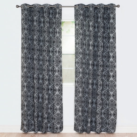 Lavish Home 63-206-108-CHAR 108 x 54 in. Dana Flocked Curtain Panel - Charcoal