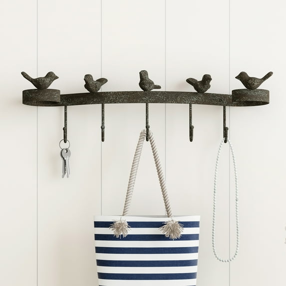 Lavish Home Decorative Birds on Ribbon Hook, Cast Iron Shabby Chic Rustic Wall Mount Hooks