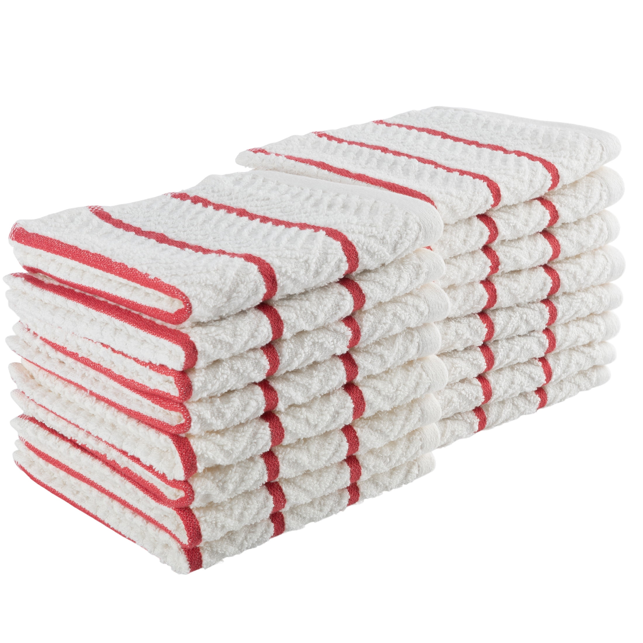 Set of 16 White and Red Cotton Dish Cloths, 12x12in