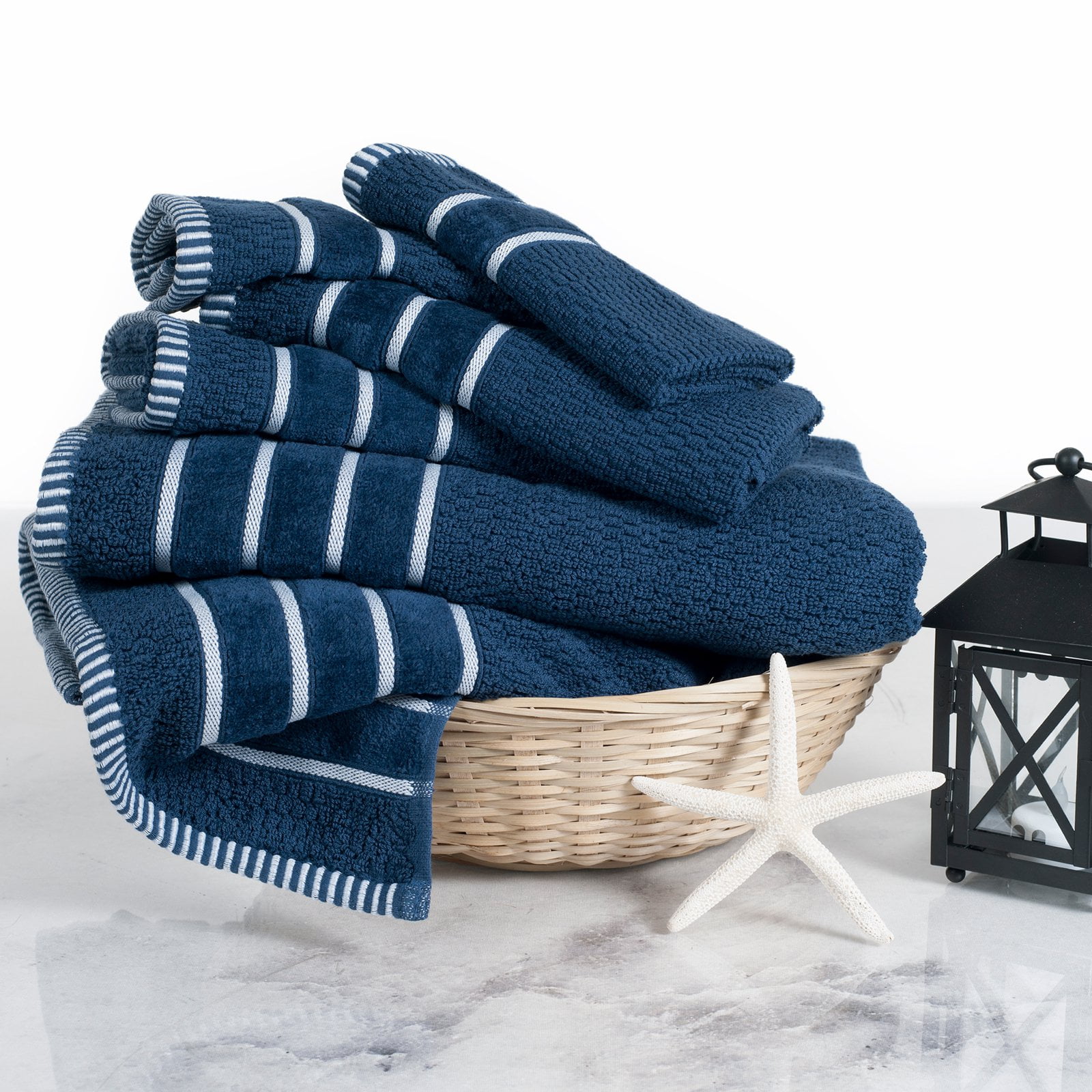 Navy Egyptian Cotton Rice Weave 6-Piece Towel Set