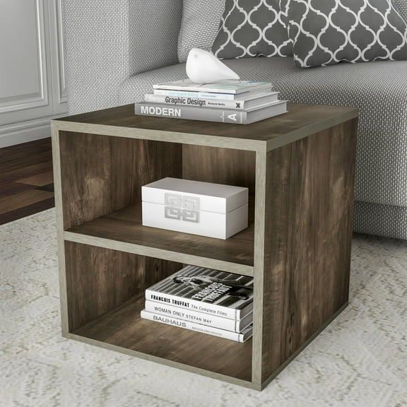 Lavish Home Modern Stackable Modular Cube End Table with Shelves (Gray)