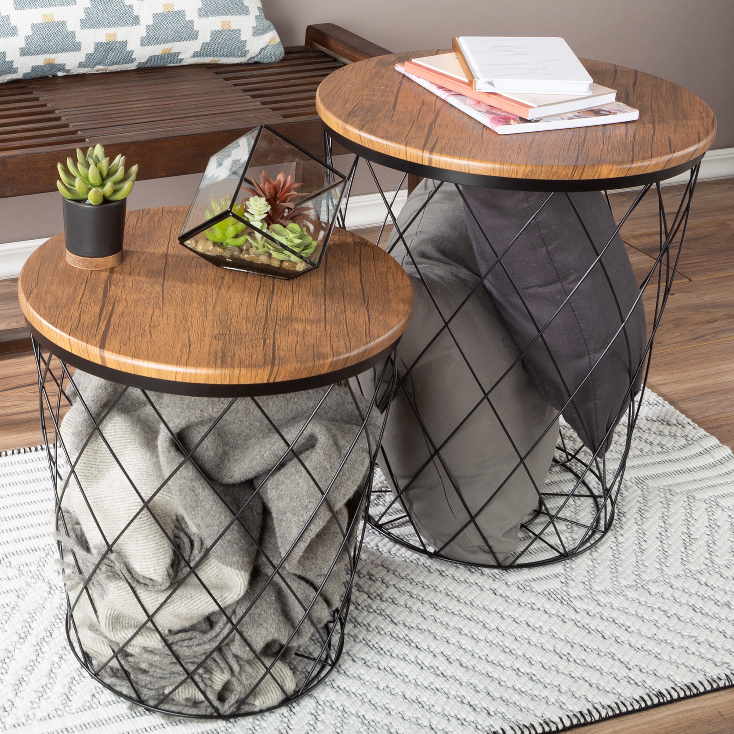 Brown Wood-Effect 2 Tier Side Table, Home