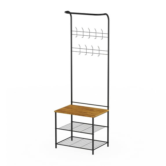 Lavish Home Entryway Bench with Coat Rack – Metal Hall Tree with Seat, Hooks, and Shoe Storage