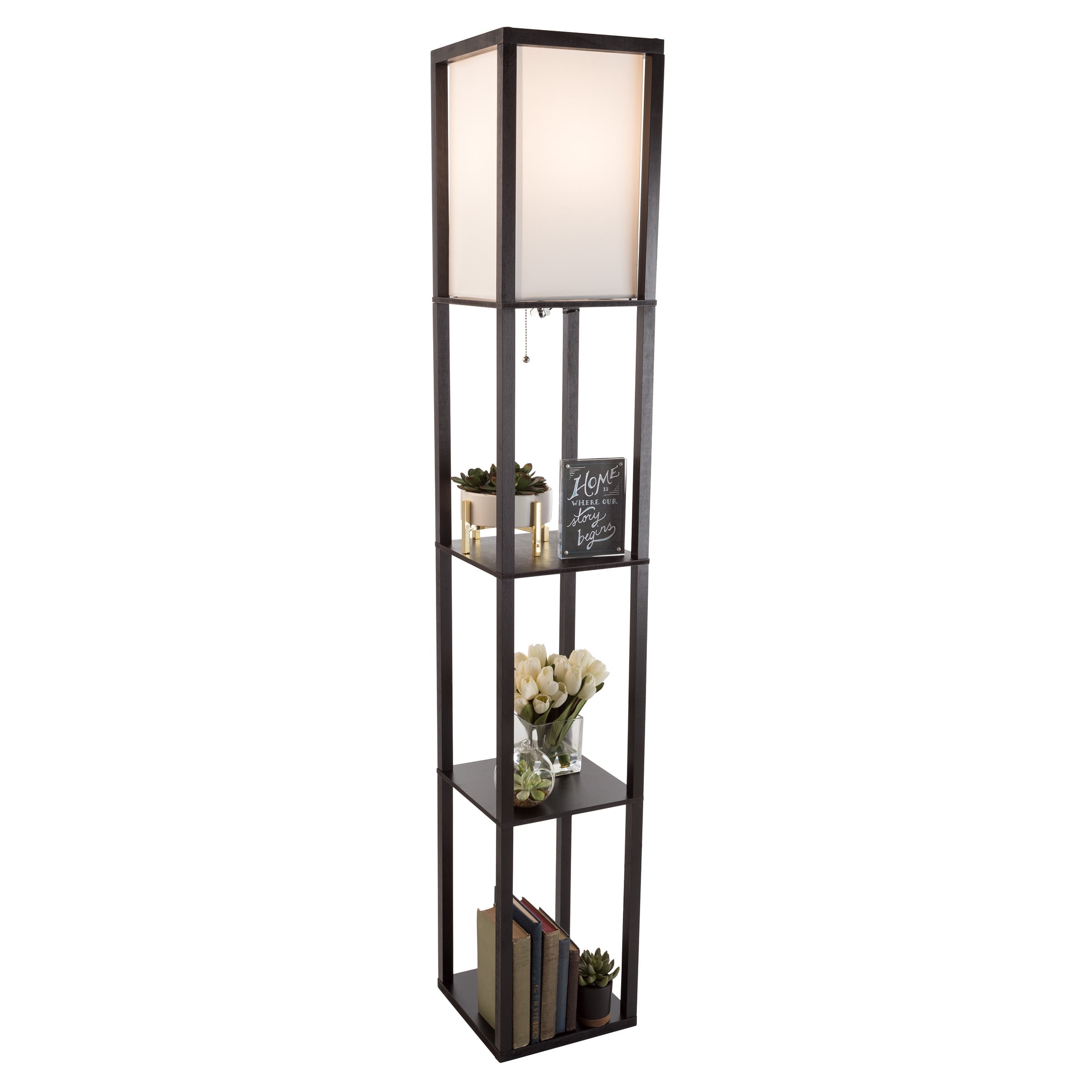 Lavish Home Etagere LED Floor Lamp with 3 Tiers of Storage Shelving, Black