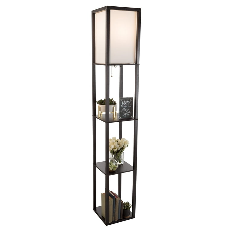 Lavish Home Etagere LED Floor Lamp with 3 Tiers of Storage Shelving, Black