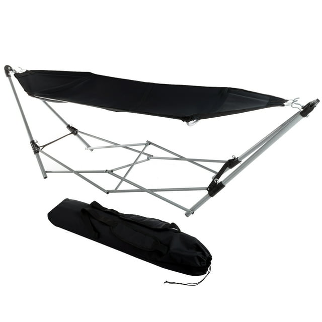 Lavish Home Foldable Portable Hammock with Stand for Outside Travel, Black