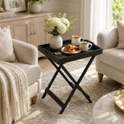 Lavish Home Folding End Table with Removable Tray, Black