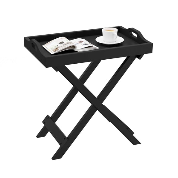 Lavish Home Folding TV Tray Table - Contemporary Side Table with Removable Tray Top for Food Serving, Meals, or Decor in Living Room, Bedroom, or Home Office (Single, Black)