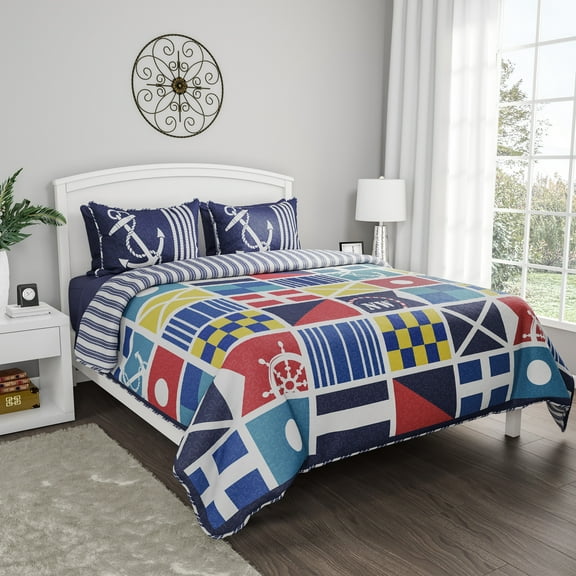Lavish Home Full-Queen Nautical Quilt Set with Coastal Adult Bed Spread and Shams