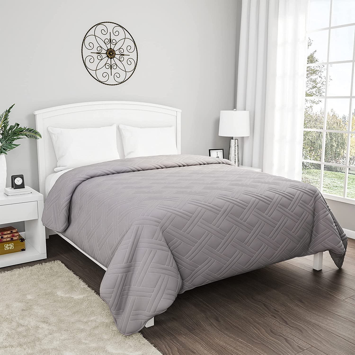 Lavish Home Gray Quilt Coverlet for Twin Size Beds Basket Weave Quilted Pattern Soft Lightweight Bedding for All Seasons Solid Color Bedspread Twin Silver Walmart