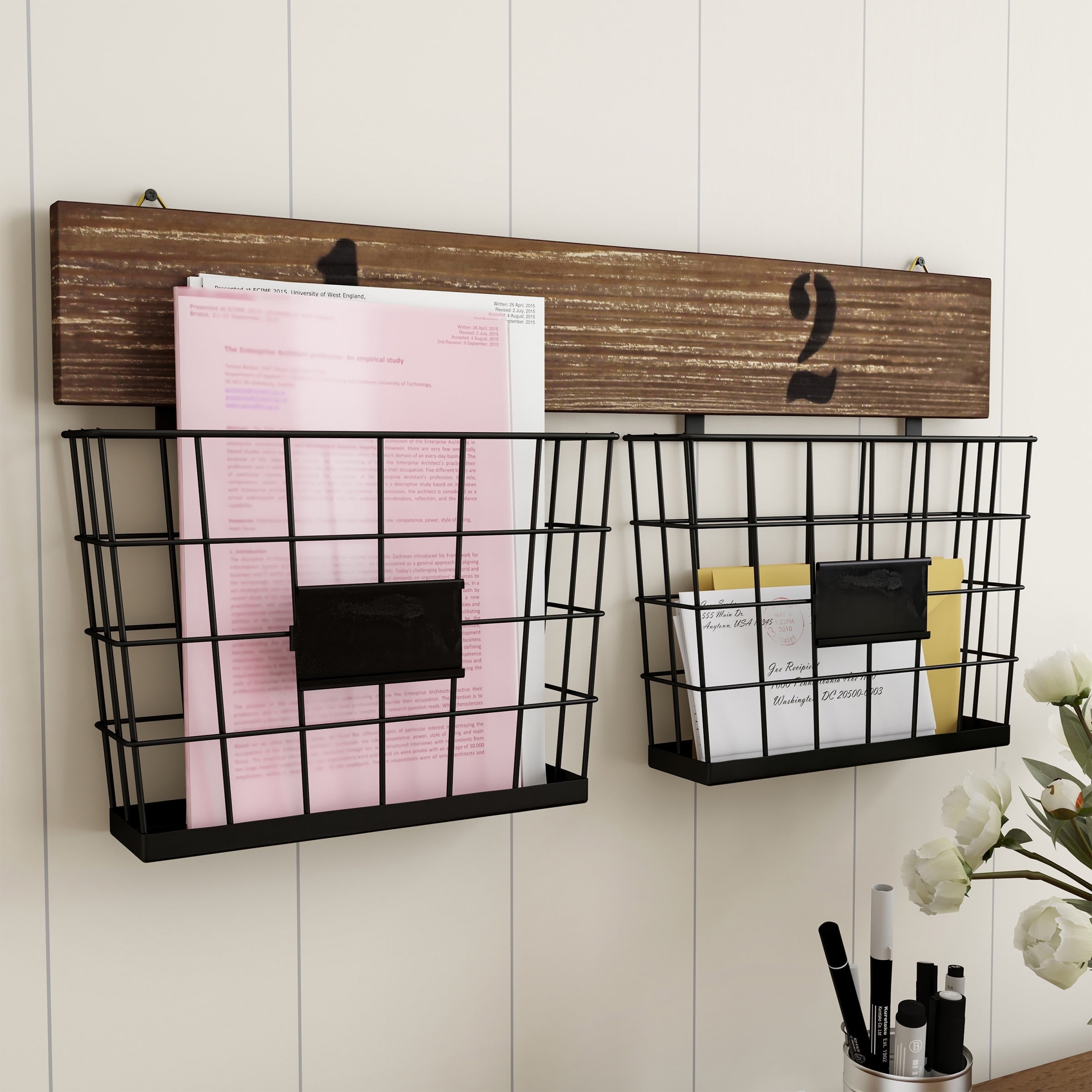 Lavish Home Hanging Double Wire Basket Organizer Wall Mount Storage Rustic Style Multi Use Bin Walmart